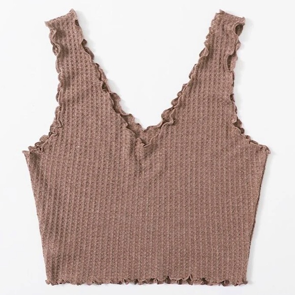 SHEIN NWOT v-neck crop top waffle knit tank top L - Picture 3 of 3